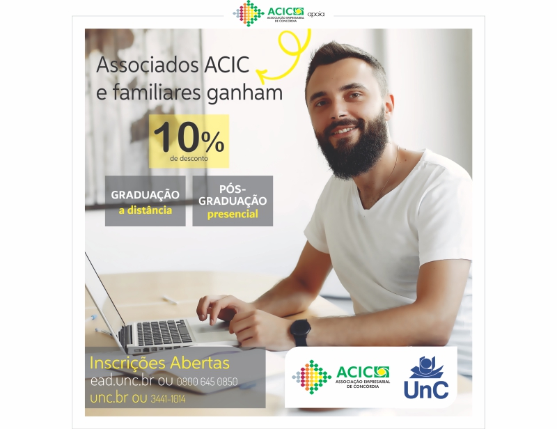 Associados à ACIC terão descontos nos cursos EaD da UnC