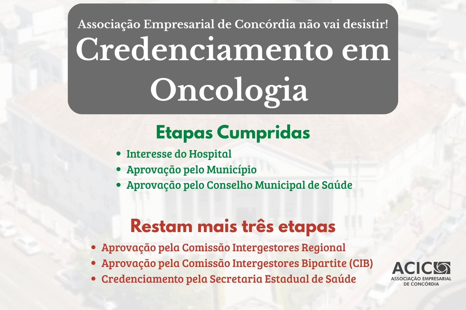 ACIC trabalha firme pelo Credenciamento em Oncologia pelo SUS no Hospital São Francisco. Entidade monitora cada etapa e intensifica ações para agilizar o processo