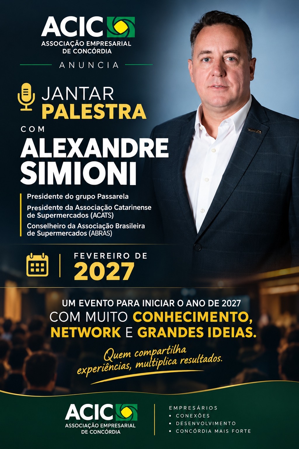 ACIC anuncia jantar-palestra com Alexandre Simioni para fevereiro de 2027