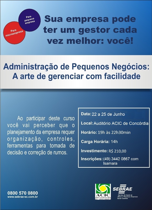 ACIC e SEBRAE promoverão curso em junho
    