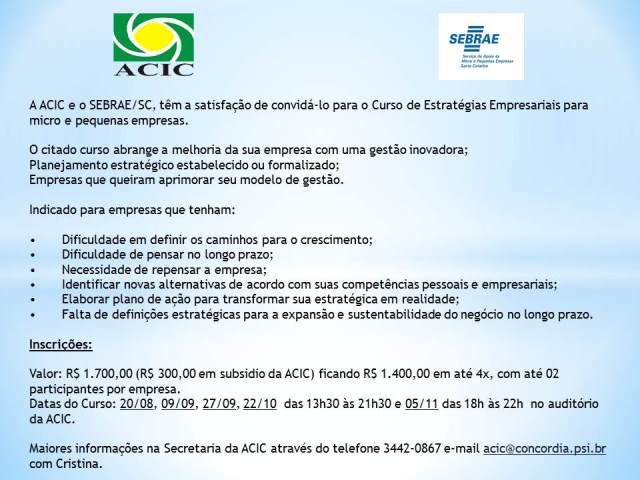 ACIC e Sebrae promovem curso
    